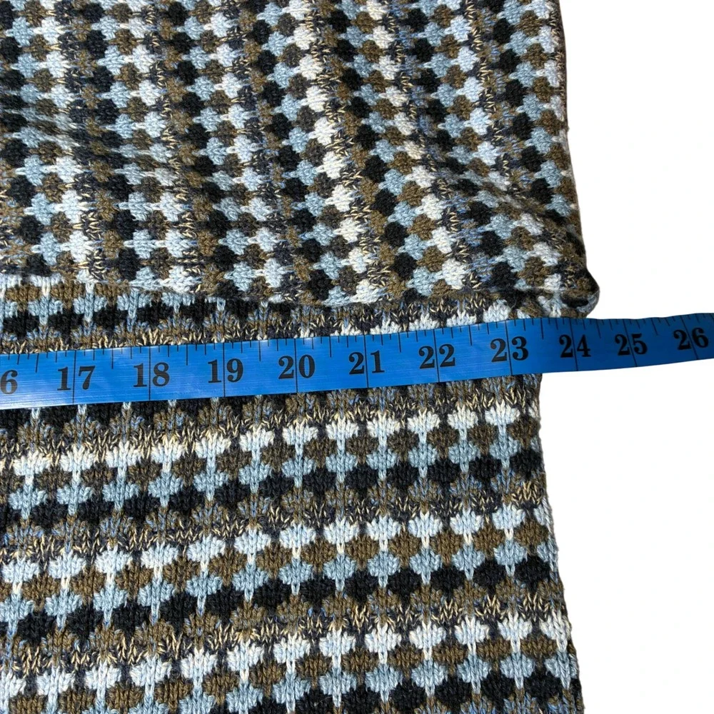 Geometric Knit Cotton Crewneck Sweater Alan Flusser Blue Brown Mens M